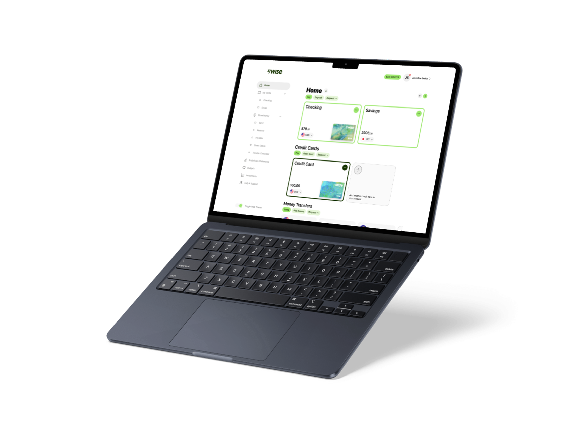 Wise Banking Dashboard Laptop